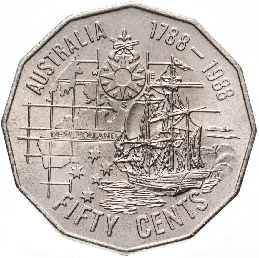 Австралия 50 центов (cents) 1988  200 лет Австралии, аверс