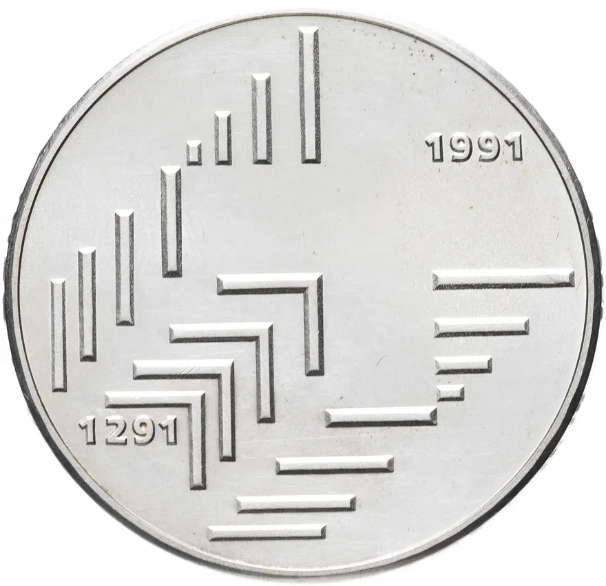 Швейцария 20 франков (francs) 1991 "700 лет Швейцарской Конфедерации", реверс