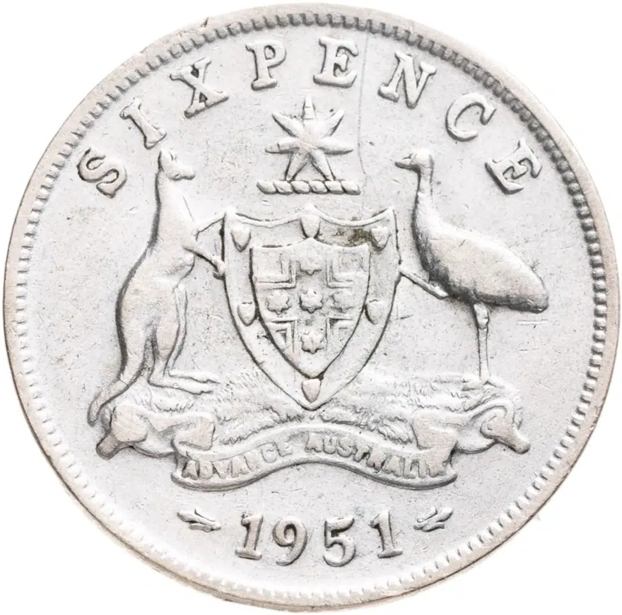 Австралия 6 пенсов (pence) 1951, аверс