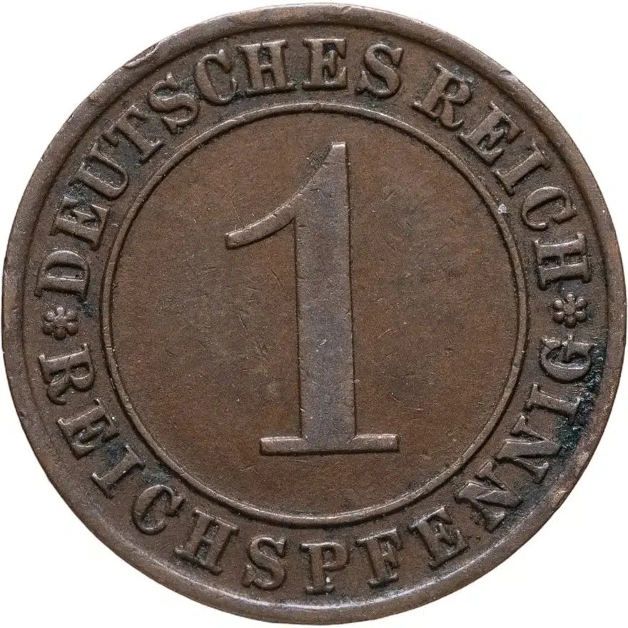 Германия 1 рейхспфенниг (reichspfennig) 1929 A  знак монетного двора "A" — Берлин, аверс