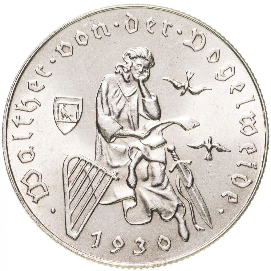 Австрия 2 шиллинга (shillings) 1930  700 лет со дня смерти Вальтера фон дер Фогельвейде