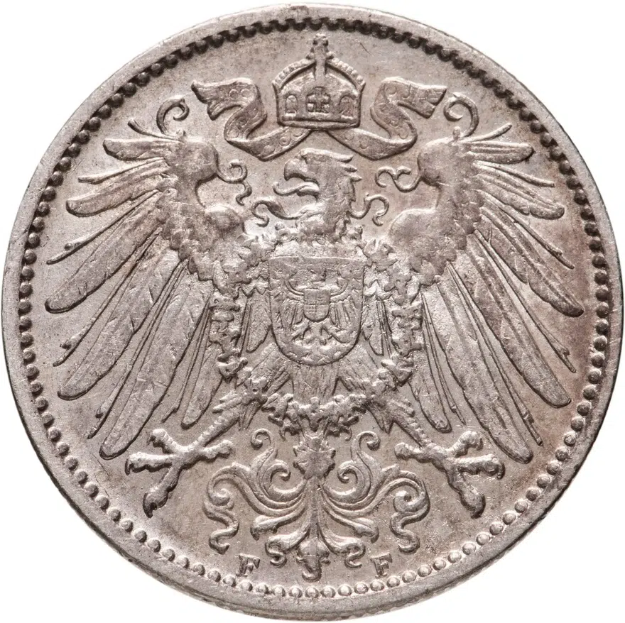 Германия 1 марка (mark) 1907 F  знак монетного двора: "F" - Штутгарт, реверс
