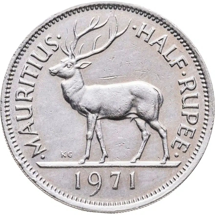 Маврикий 1/2 рупии (rupee) 1971   С жёлобом на гурте