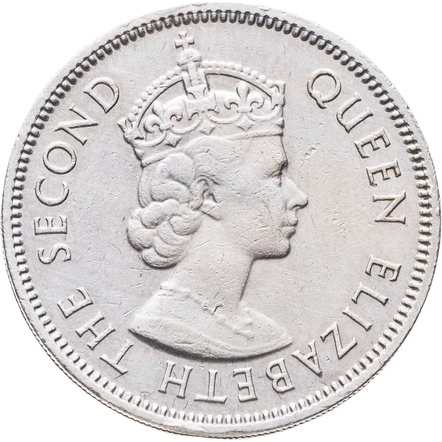 Маврикий 1/2 рупии (rupee) 1971   С жёлобом на гурте, реверс