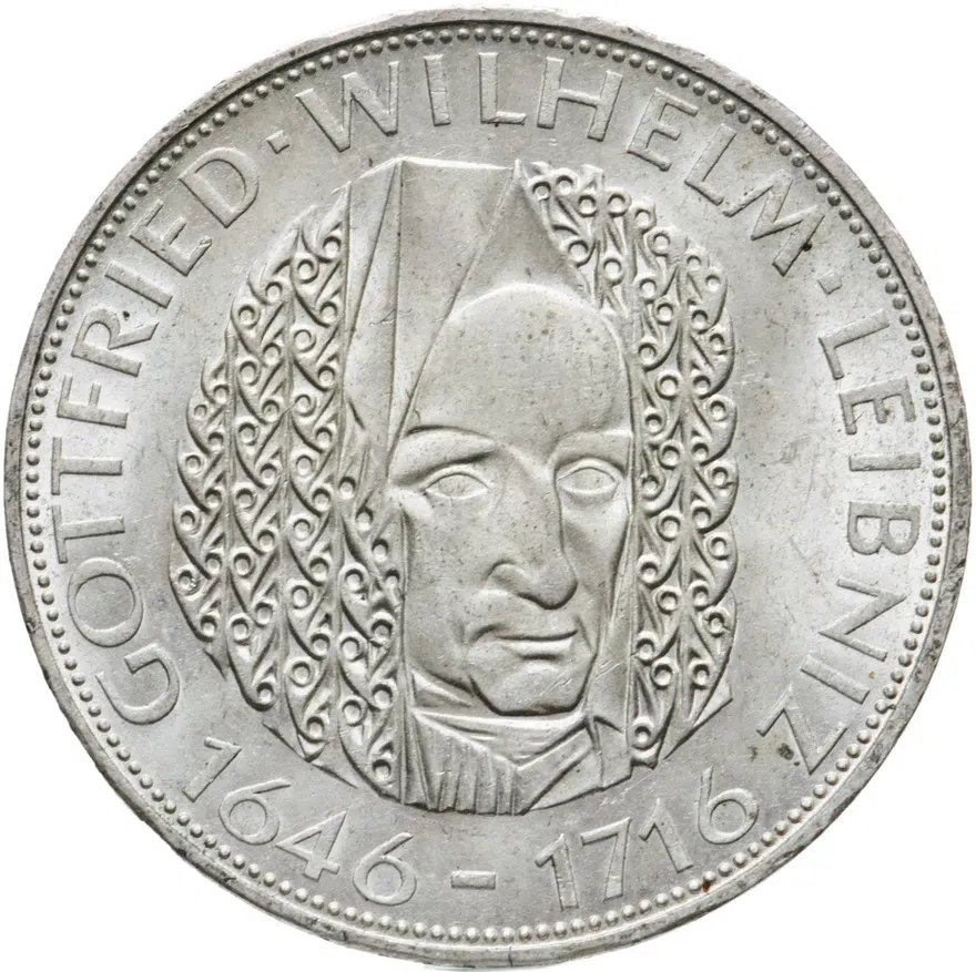 Германия 5 марок (deutsche mark) 1966  250 лет со дня смерти Готфрида Вильгельма Лейбница