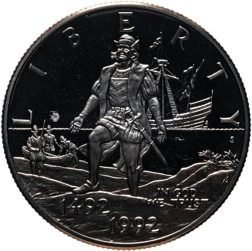 США 50 центов (1/2 доллара, half dollar) 1992 S Columbus Quincentenary (500 лет открытия Америки Христофором Колумбом) знак монетного двора "S" - Сан-Франциско, реверс