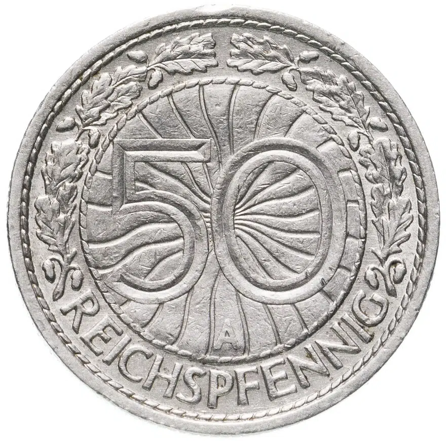 Германия 50 рейхспфеннигов (reichspfennig) 1929 A  знак монетного двора "A" — Берлин