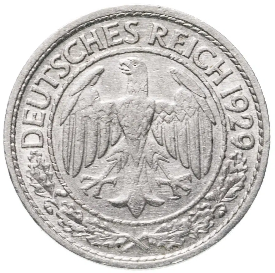 Германия 50 рейхспфеннигов (reichspfennig) 1929 A  знак монетного двора "A" — Берлин, реверс