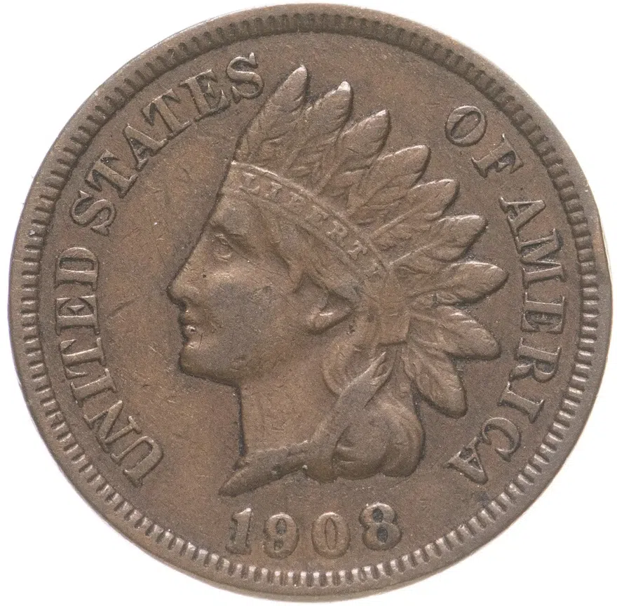 США 1 цент (cent) 1908  Indian Head Cent Без отметки монетного двора