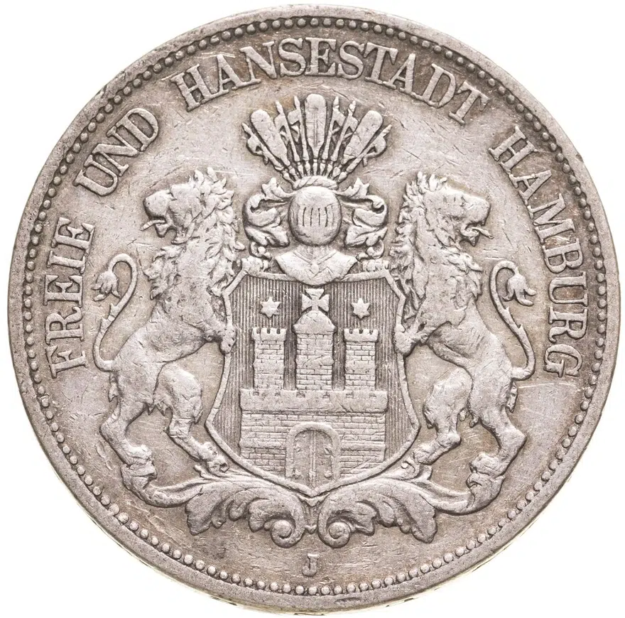Германия (Гамбург) 5 марок (mark) 1891, аверс