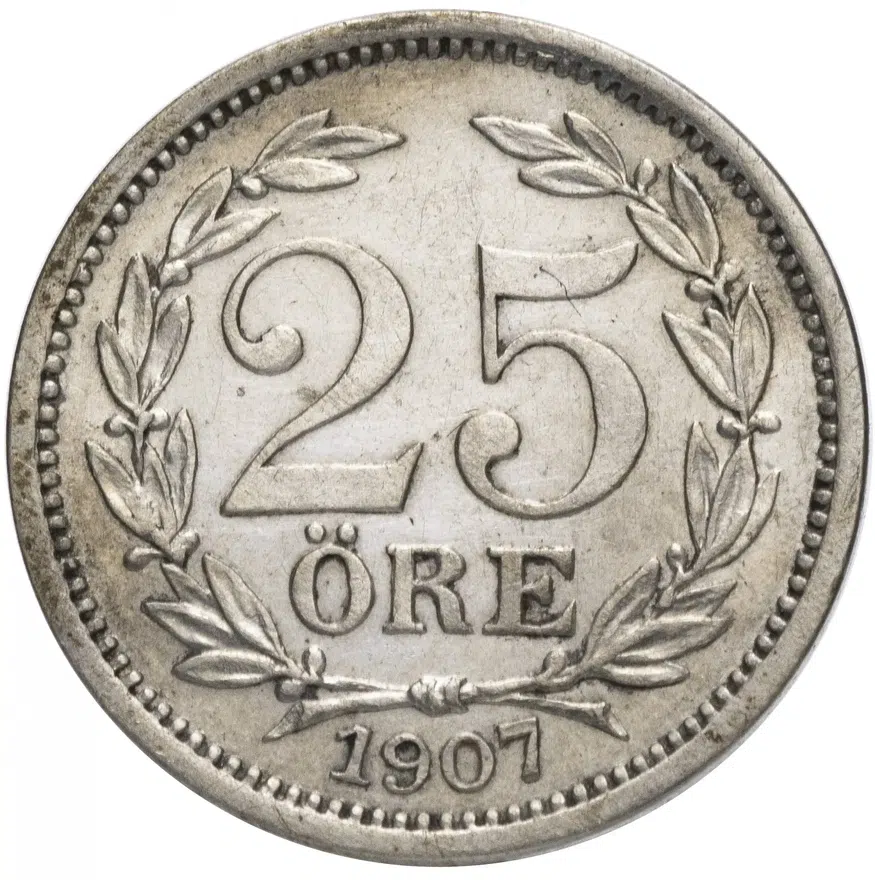 Швеция 25 эре (ore) 1907, реверс