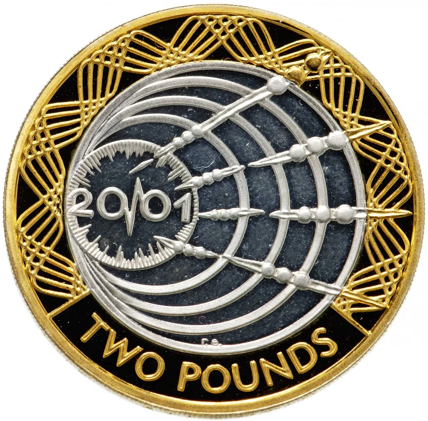 Великобритания 2 фунта (pounds) 2001 "Столетие трансатлантическому радио", реверс