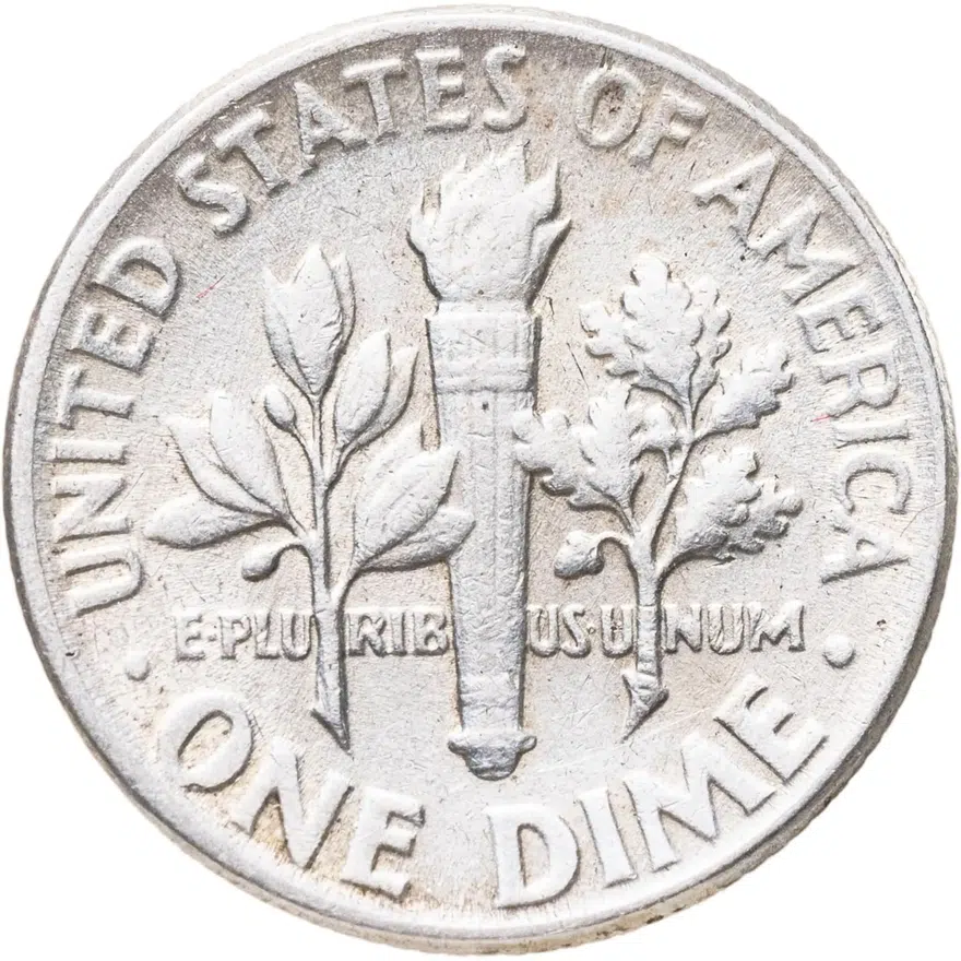 США 10 центов (дайм, one dime) 1955  Silver Roosevelt Dime (Рузвельт) без обозначения монетного двора