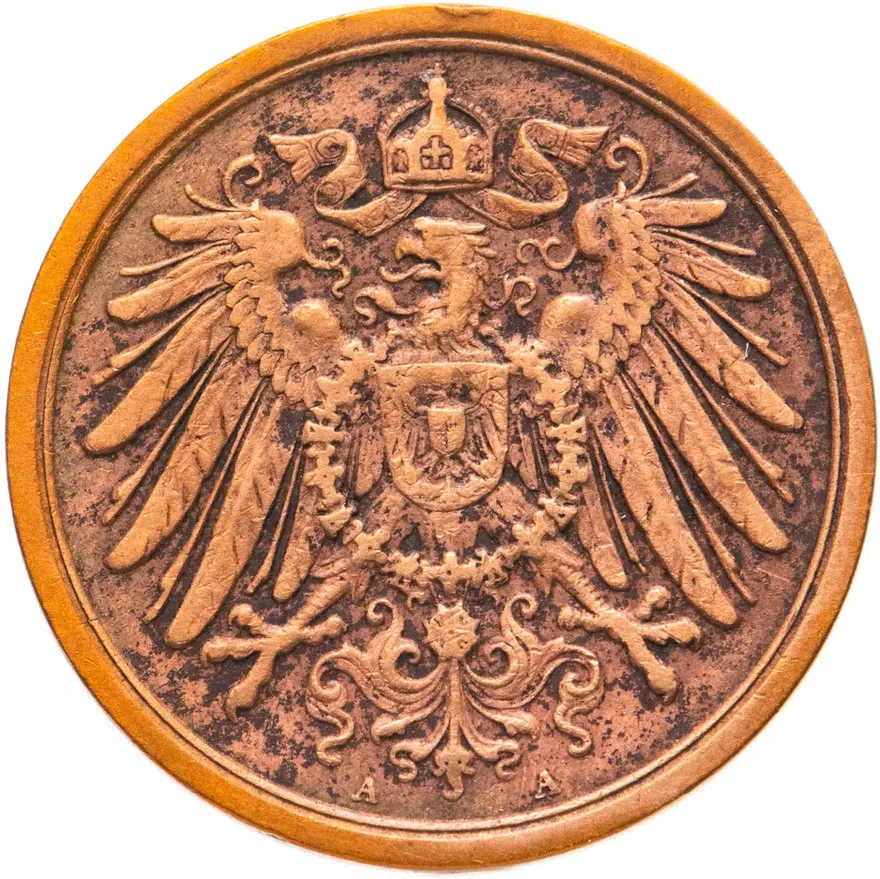 Германия 2 пфеннига (pfennig) 1913 A  знак монетного двора: "A" - Берлин, реверс