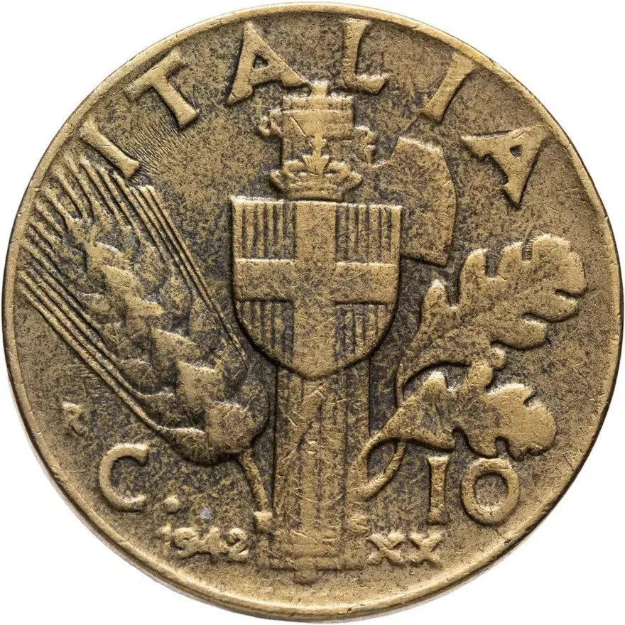 Италия 10 чентезимо (centesimi) 1942, аверс