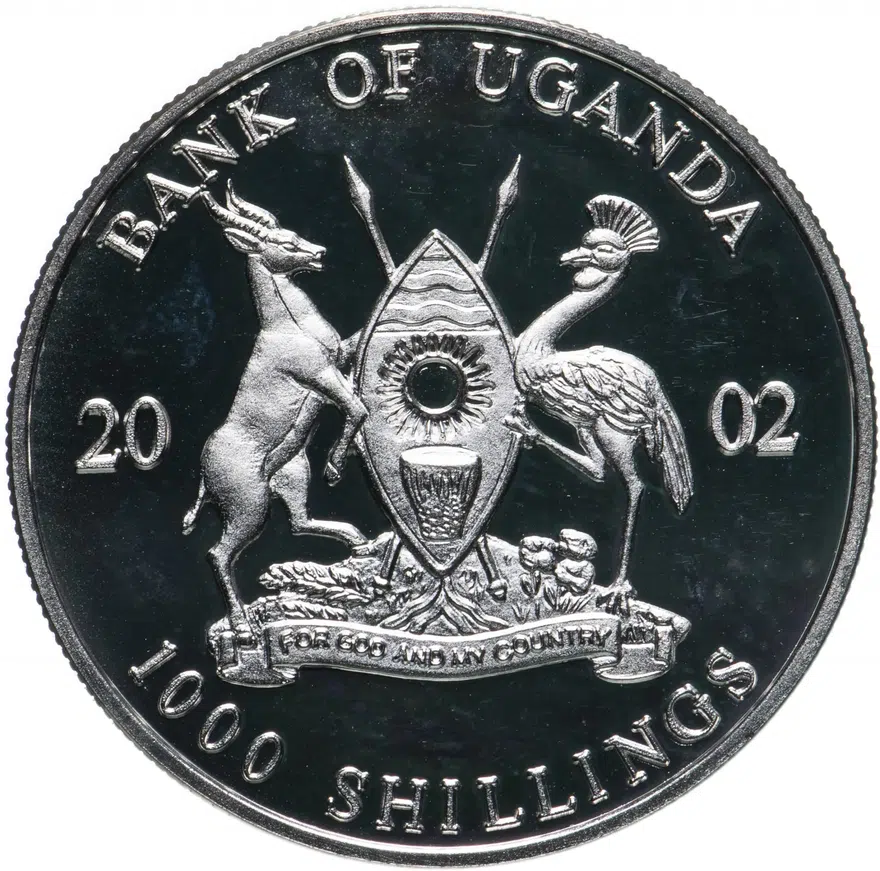 Уганда 1000 шиллингов (shillings) 2002 Мир футбола - Мяч, реверс