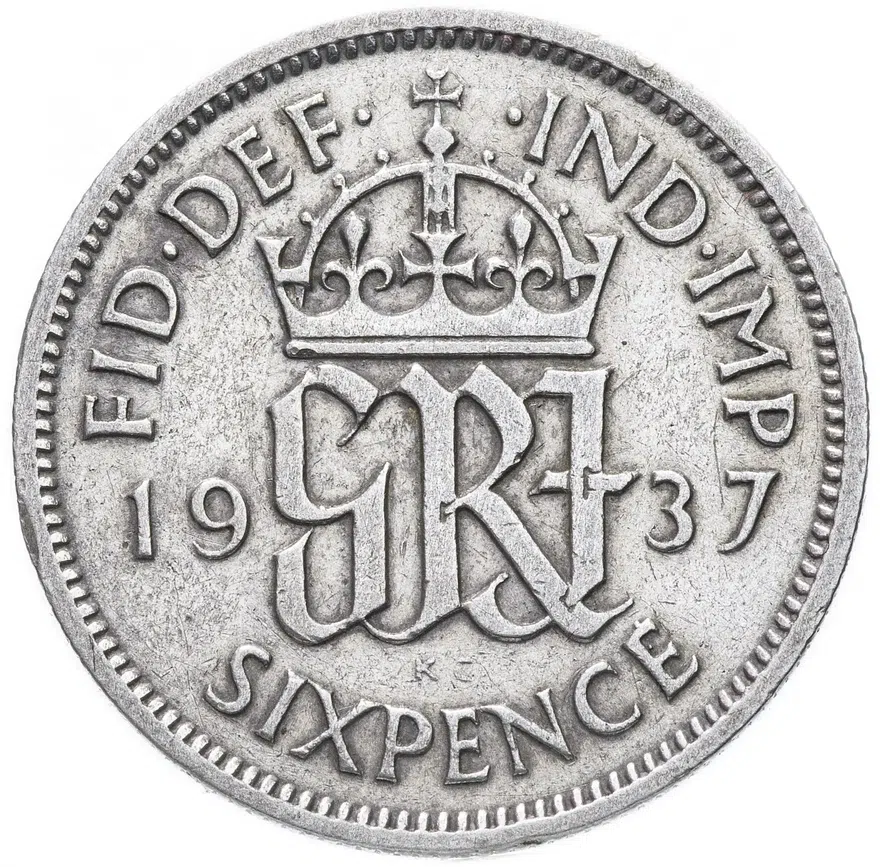 Великобритания 6 пенсов (pence) 1937, реверс