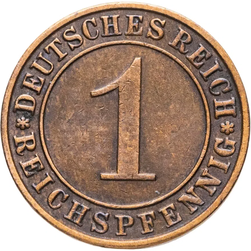 Германия 1 рейхспфенниг (reichspfennig) 1935 J  знак монетного двора "J" — Гамбург