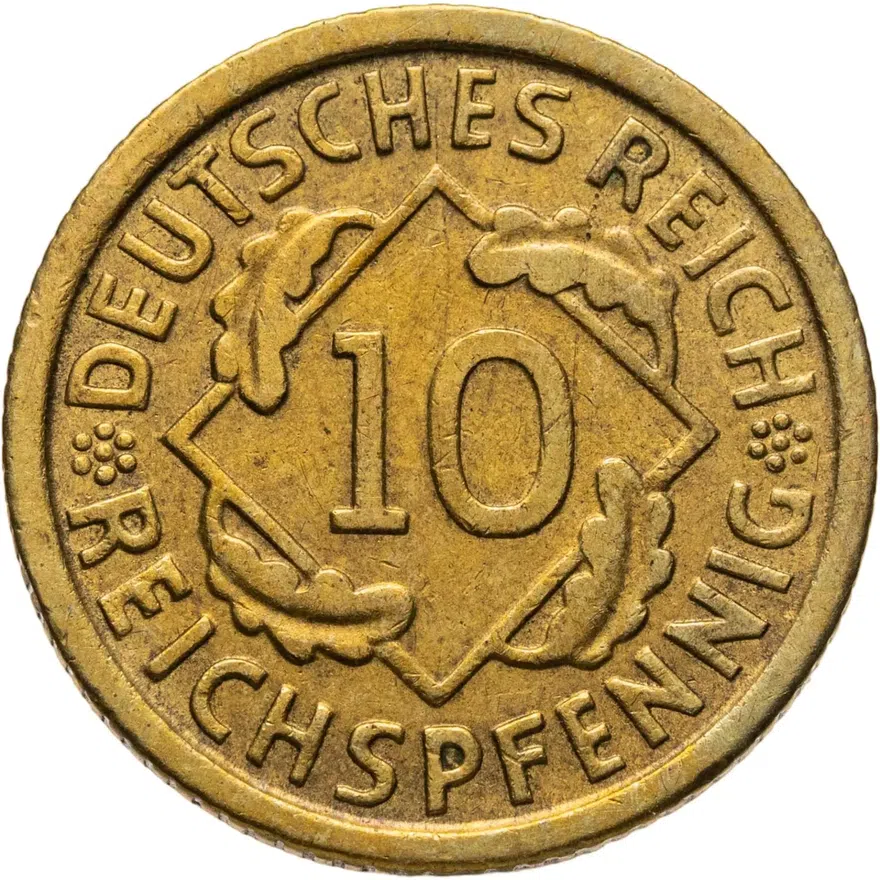 Германия 10 рейхспфеннигов (reichspfennig) 1935 E  знак монетного двора "E" — Мульденхюттен, реверс