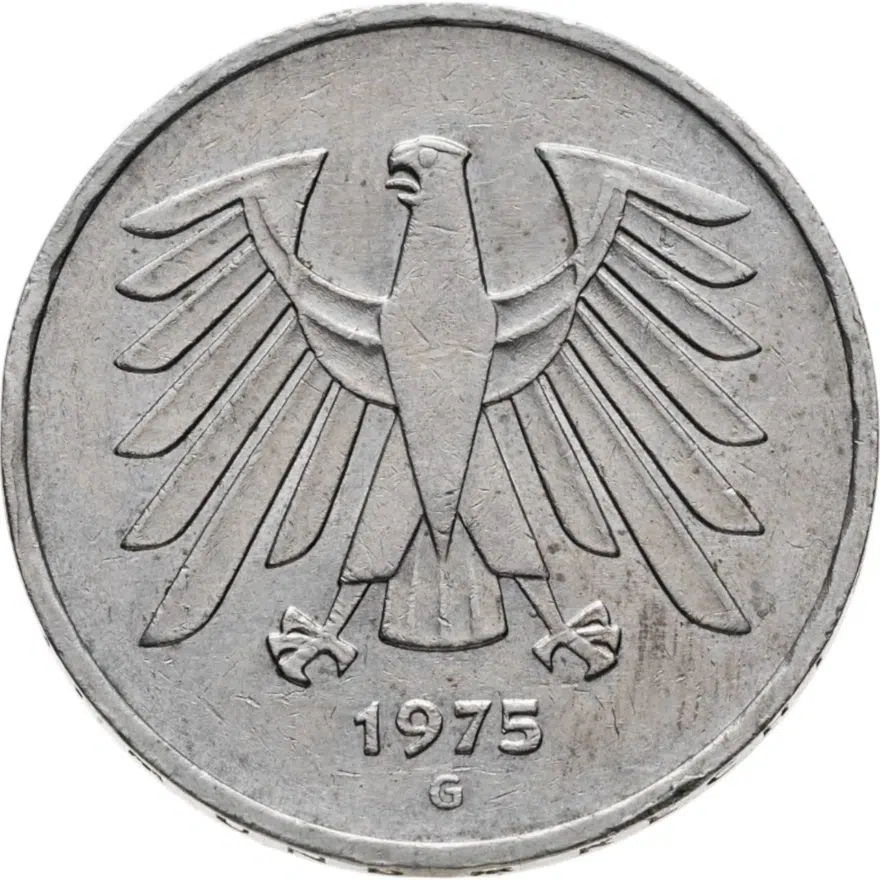 Германия (ФРГ) 5 марок 1975 G, реверс