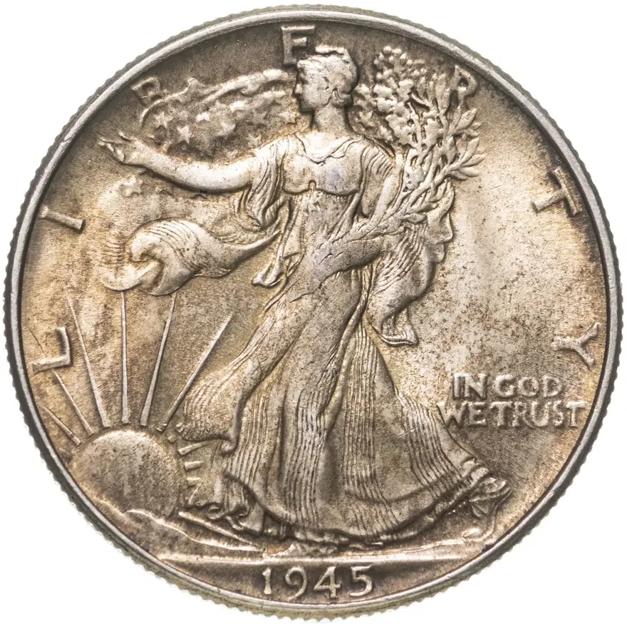 США 50 центов (1/2 доллара, half dollar) 1945  Walking Liberty Half Dollar Без отметки монетного двора, аверс