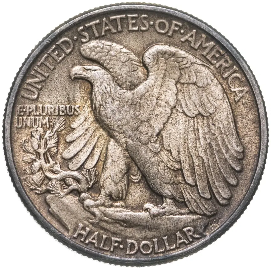 США 50 центов (1/2 доллара, half dollar) 1945  Walking Liberty Half Dollar Без отметки монетного двора, реверс
