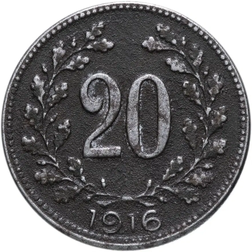 Австро-Венгрия 20 геллеров (heller) 1916, монета для Австрии