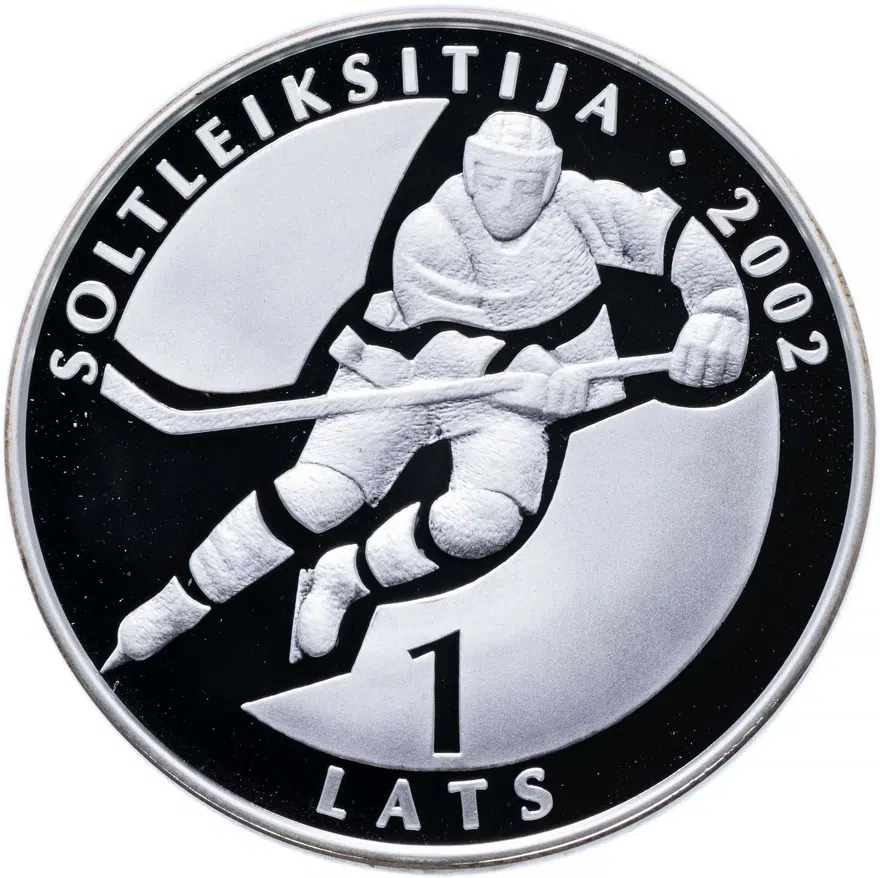 Латвия 1 лат (lats) 2001 "XIX зимние Олимпийские Игры, Солт-Лейк-Сити 2002 - Хоккей", реверс