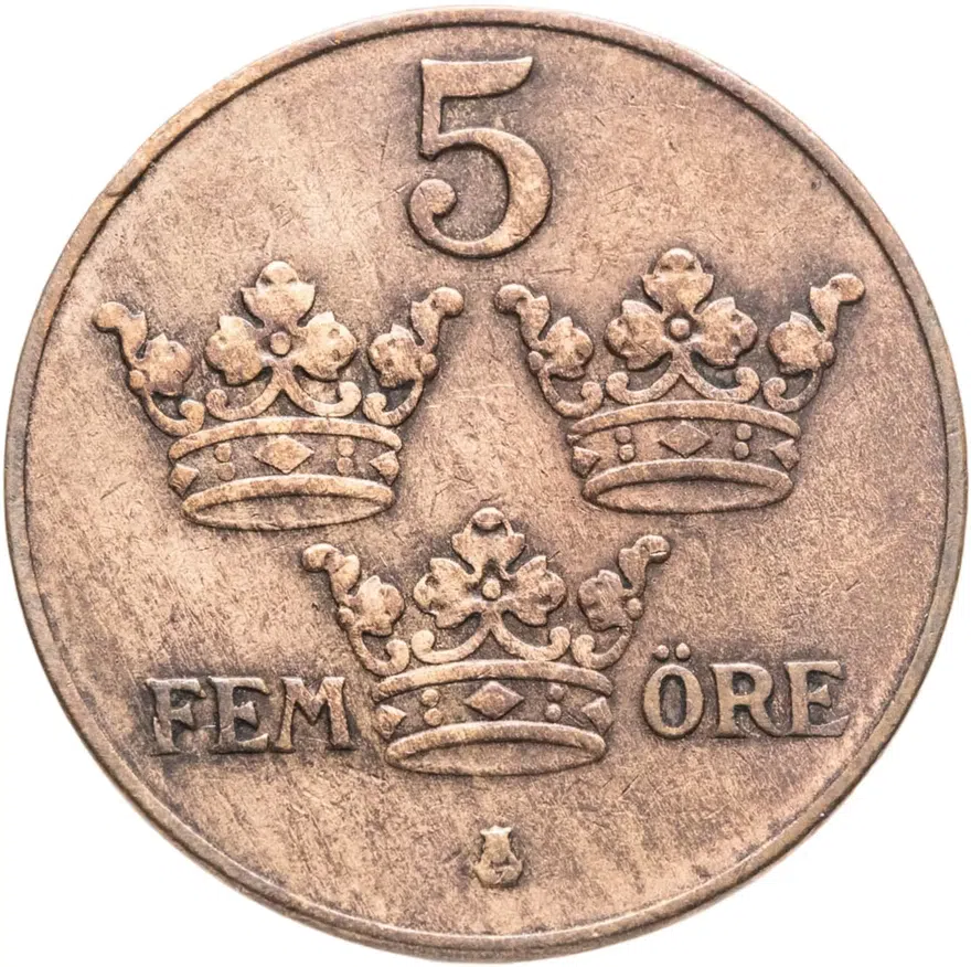 Швеция 5 эре (ore) 1931, реверс