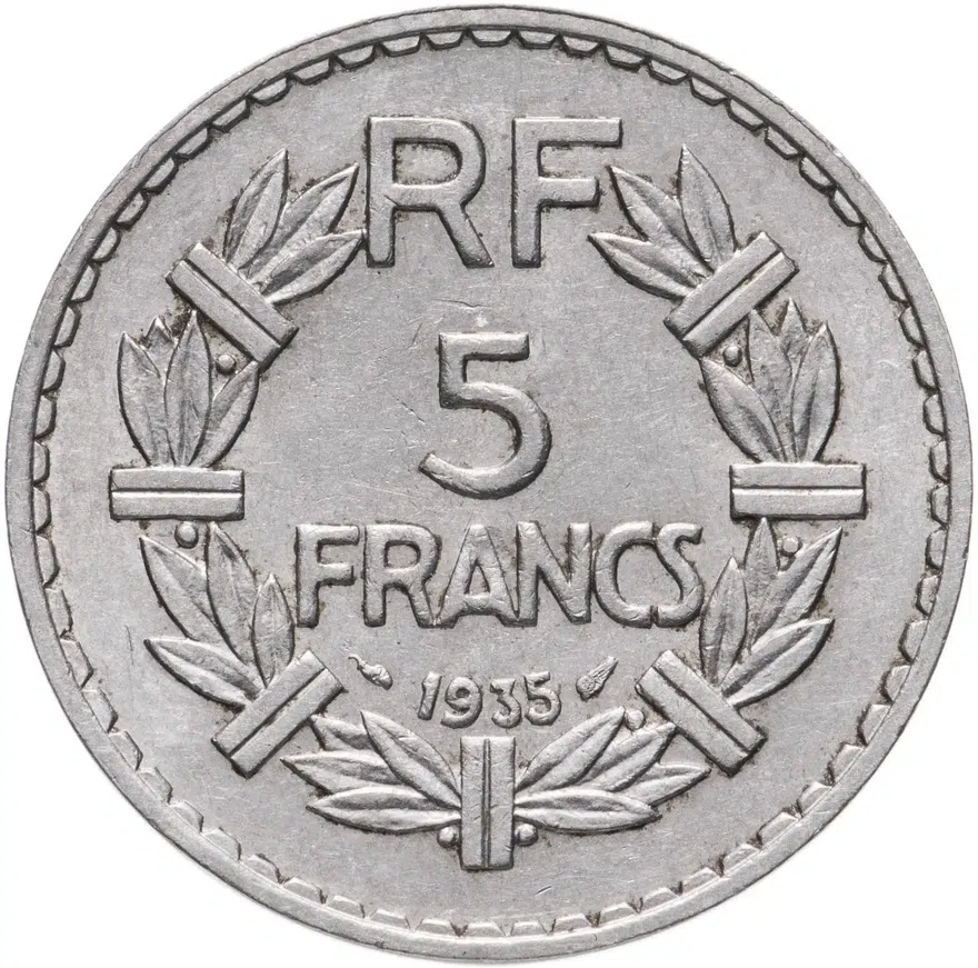 Франция 5 франков (francs) 1935, реверс