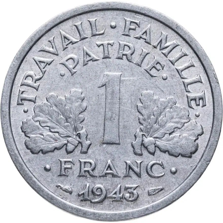 Франция 1 франк (franc) 1943   Без отметки монетного двора, аверс