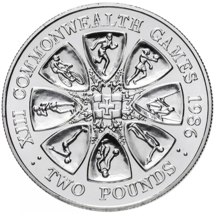 Гернси 2 фунта (pounds) 1986 "XIII Игры Содружества", аверс