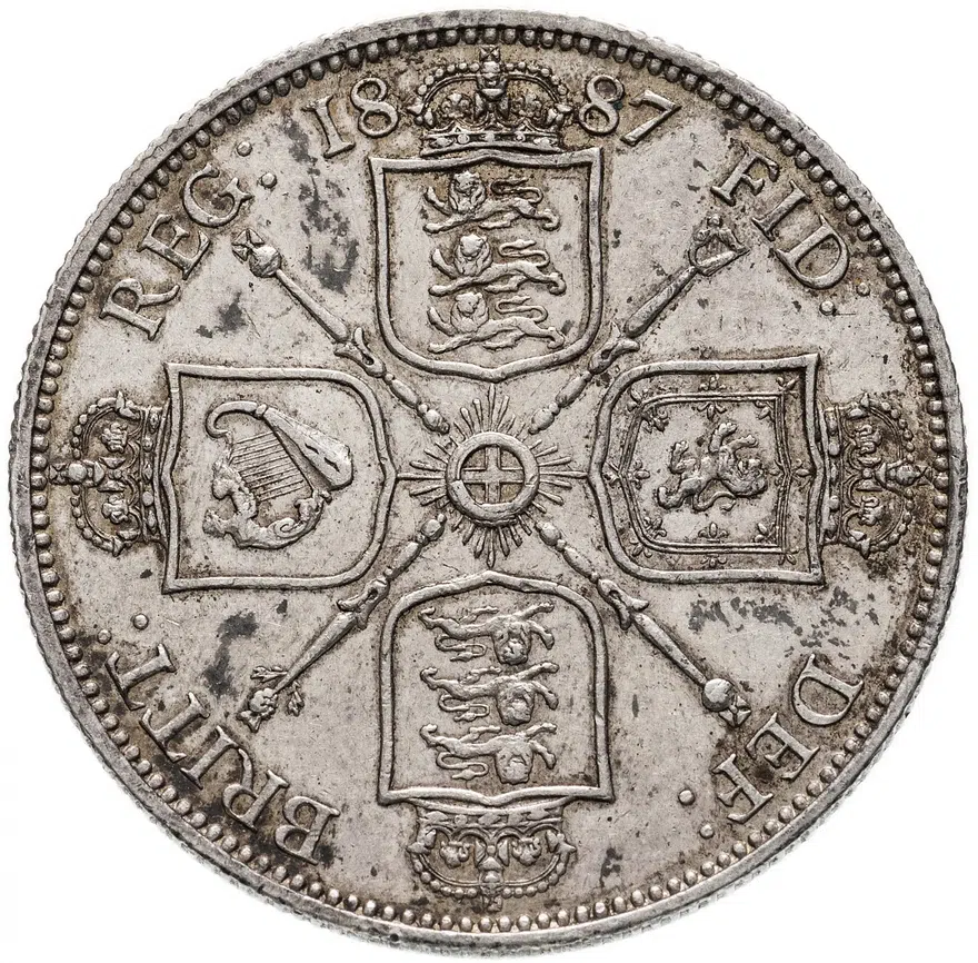 Великобритания 2 шиллинга (флорин, shillings) 1887 Новый профиль королевы, реверс