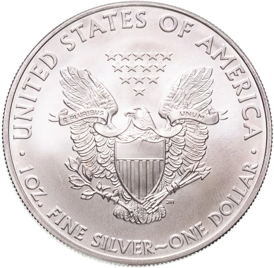США 1 доллар (dollar) 2008  Американский серебряный орёл Без отметки монетного двора, в заводской упаковке, реверс