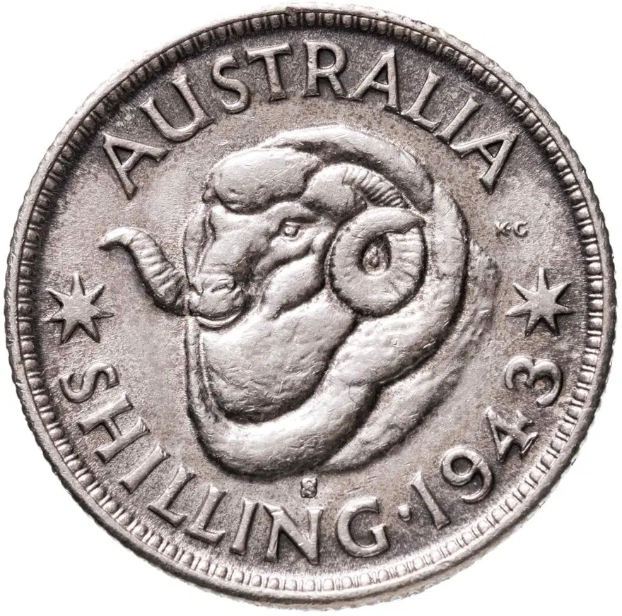 Австралия 1 шиллинг (shilling) 1943 знак монетного двора: "S" - Сан-Франциско
