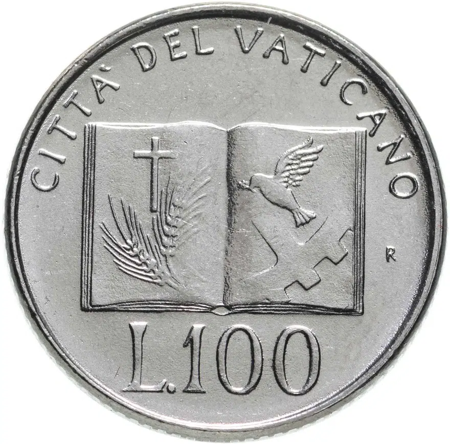 Ватикан 100 лир (lire) 1992, реверс