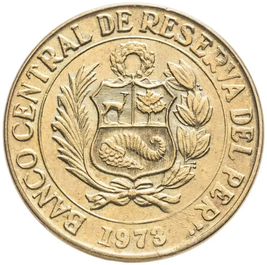 Перу 10 сентаво (centavos) 1973   Узкий кант