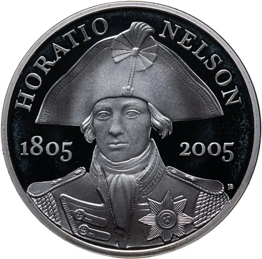 Великобритания 5 фунтов (pounds) 2005 "200 лет со дня смерти Горацио Нельсона" с сертификатом, аверс