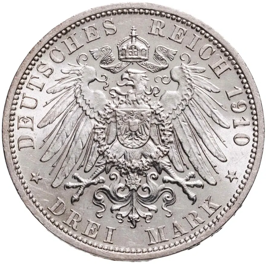 Германия (Империя) 3 марки (mark) 1910 A  Пруссия, реверс