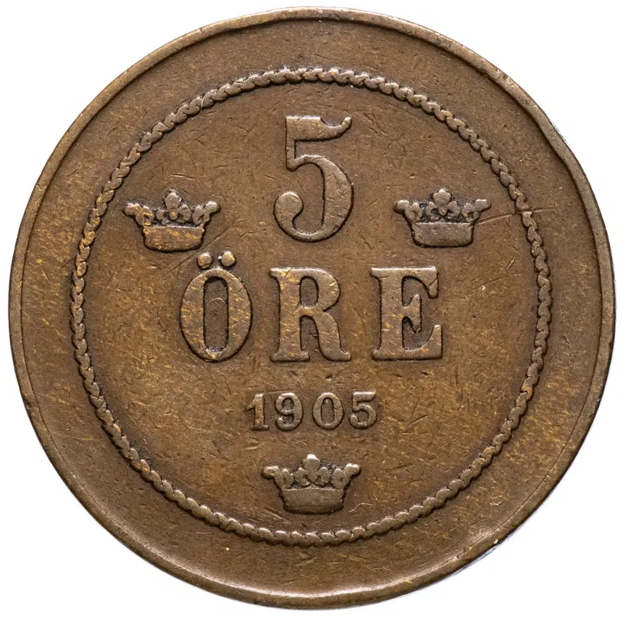 Швеция 5 эре (ore) 1905, реверс