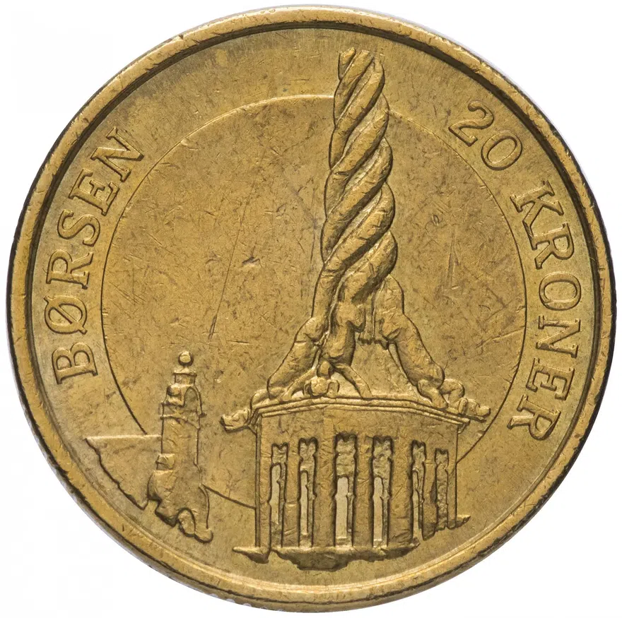 Дания 20 крон (kroner) 2003   "Башня Фондовой биржи Борсен, Копенгаген"