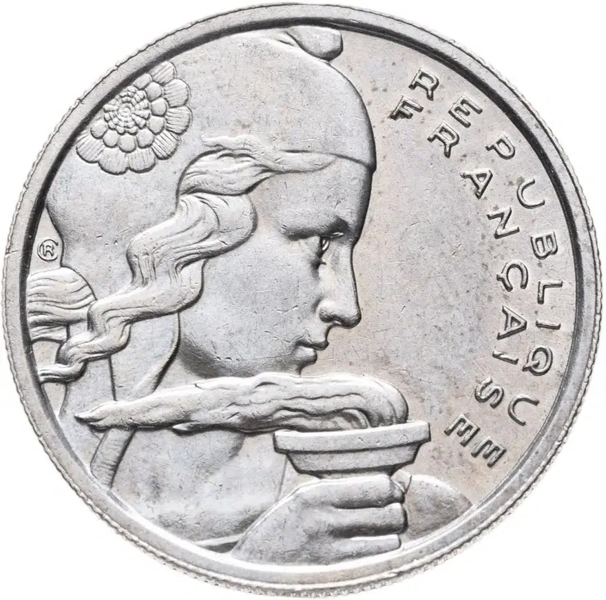 Франция 100 франков (francs) 1954   Без отметки монетного двора "B", аверс