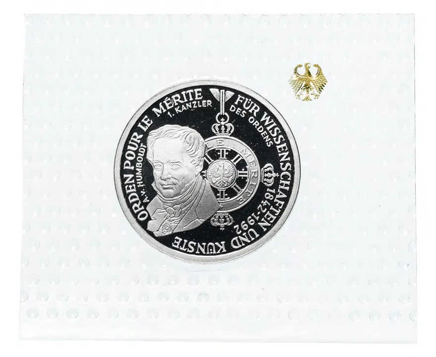 Германия 10 марок (deutsche mark) 1992  150 лет ордену Pour-le-Merite за заслуги в науке и искусстве, аверс