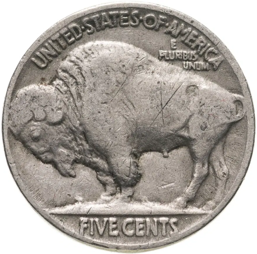 США 5 центов (cents) 1936 D Buffalo Nickel знак монетного двора: "D" - Денвер, реверс
