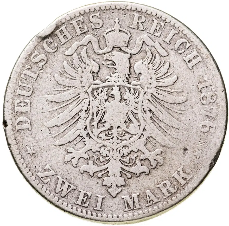 Германия (Империя) 2 марки (mark) 1876 A  знак монетного двора: "A" - Берлин, реверс