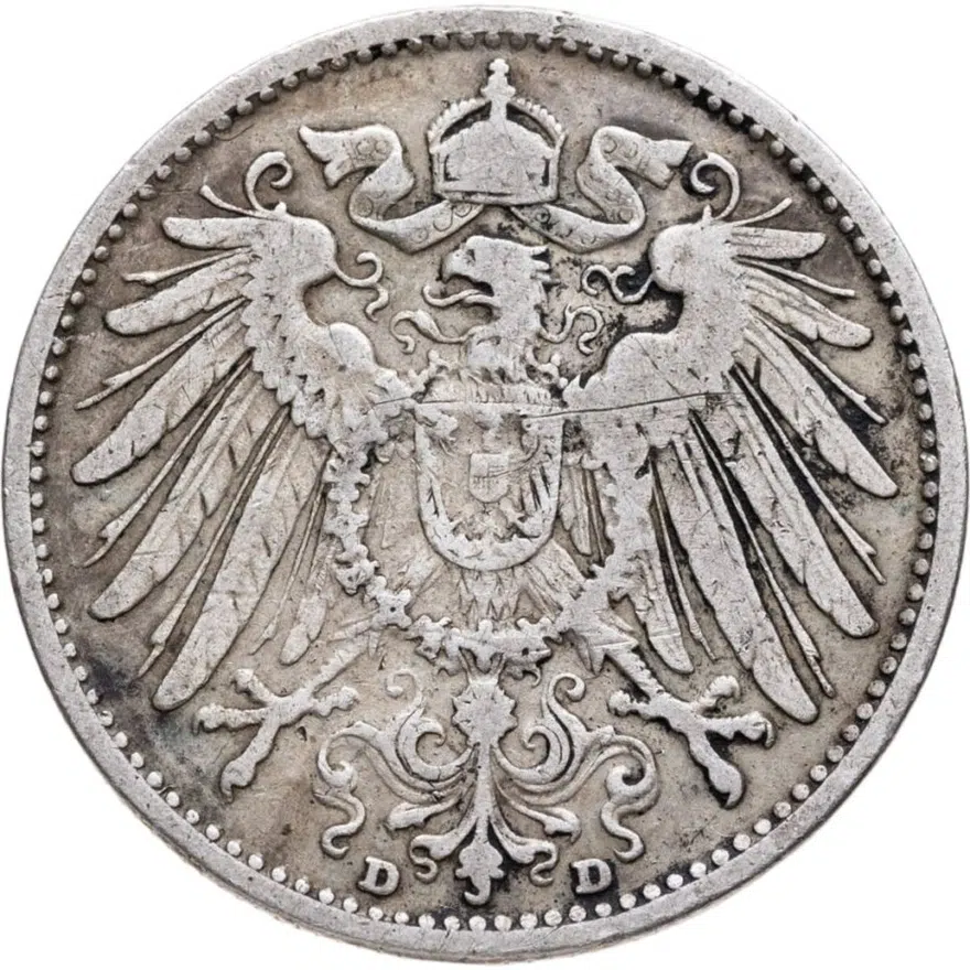Германия 1 марка (mark) 1901 D  знак монетного двора: "D" - Мюнхен, реверс