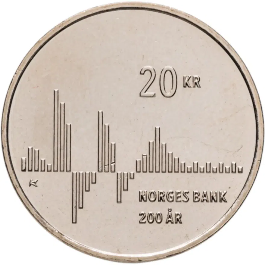 Норвегия 20 крон (kroner) 2016  200 лет Норвежскому банку, реверс