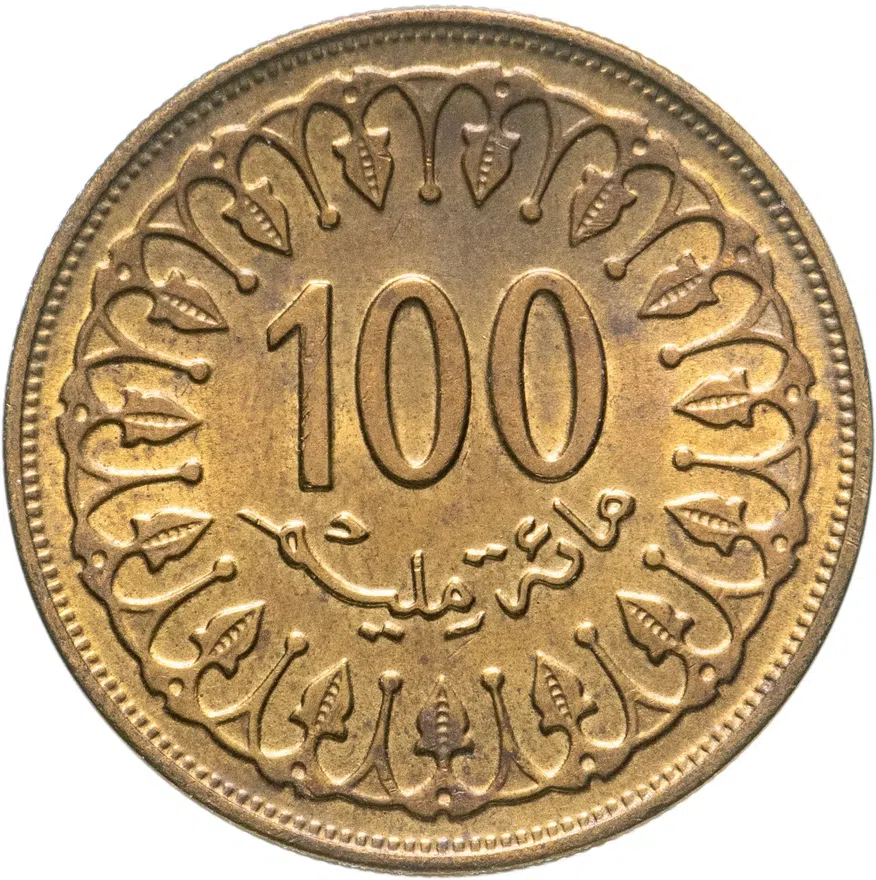 Тунис 100 миллимов (milliemes) 1983, аверс