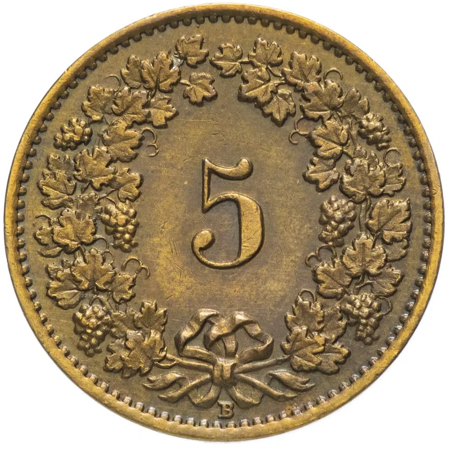Швейцария 5 раппенов (rappen) 1918, реверс