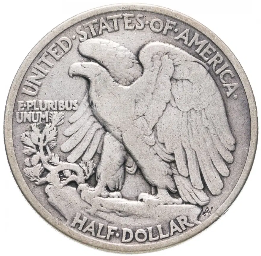 США 50 центов (1/2 доллара, half dollar) 1920 D Walking Liberty Half Dollar знак монетного двора: "D" - Денвер, реверс